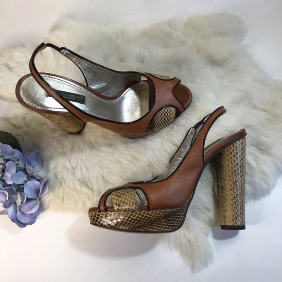 Dolce&Gabbana D&G Slingback Platform Peep-toe Heel Snakeskin+Leather Sandal Shoe - Picture 11 of 12